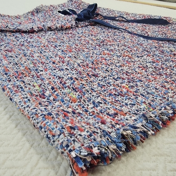 Parker Multi Color Tweed Skirt Velvet Ribbon tie Faux Wrap Size 4 - Picture 6 of 15